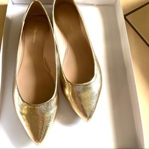 BCBGeneration golden pointed toe flats.